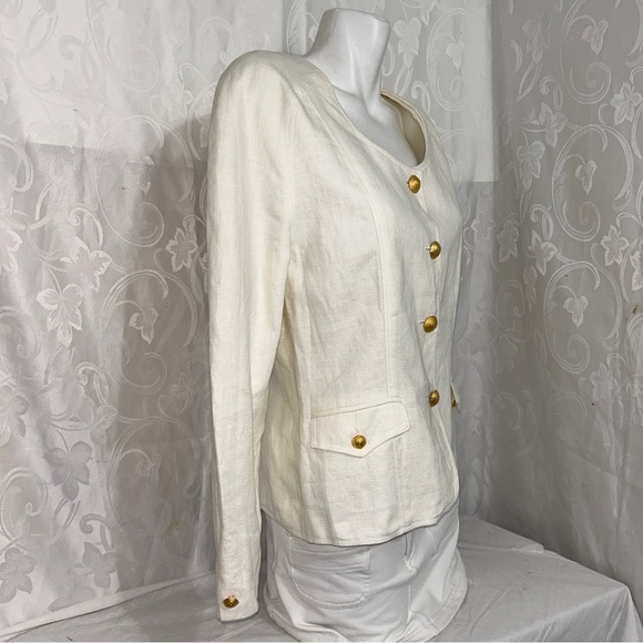 JH Collectibles Pure Linen Ecru White Golden Button Classic Vintage Blazer - Picture 3 of 11